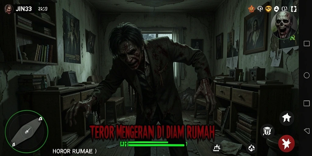 Antarmuka menegangkan JIN33 saat menjelajahi rumah berbahaya.