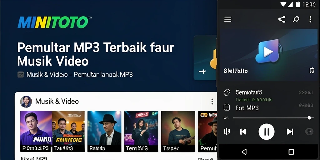 Antarmuka menarik dari aplikasi Pemutar MP3 MINITOTO untuk pengalaman musik terbaik.