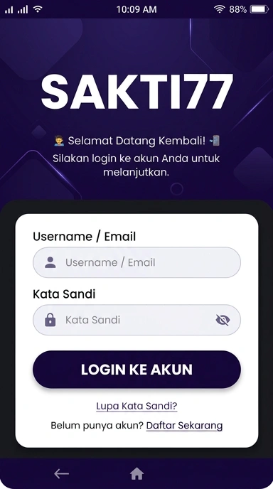 Tampilan halaman login sakti77